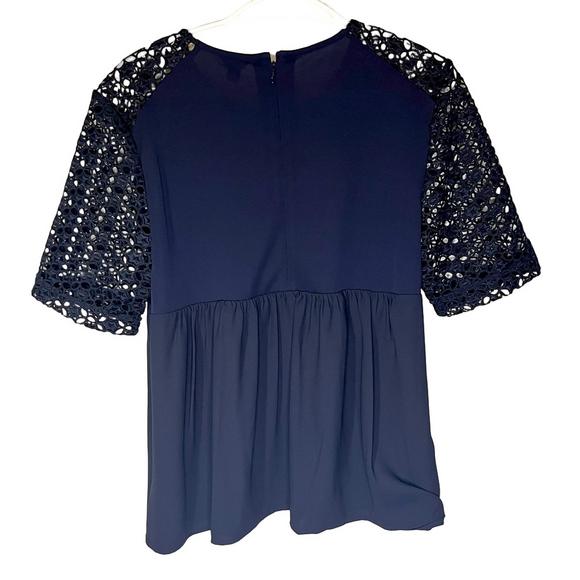Ann Taylor Navy Embellished Crochet Blouse 3/4 Sleeve L - Picture 7 of 16
